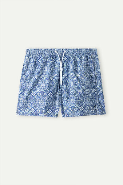 Blue Maiolica-Print Swim Shorts