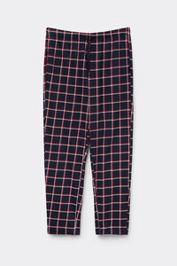 Full-Length Blue/White/Red Check Print Cotton Trousers