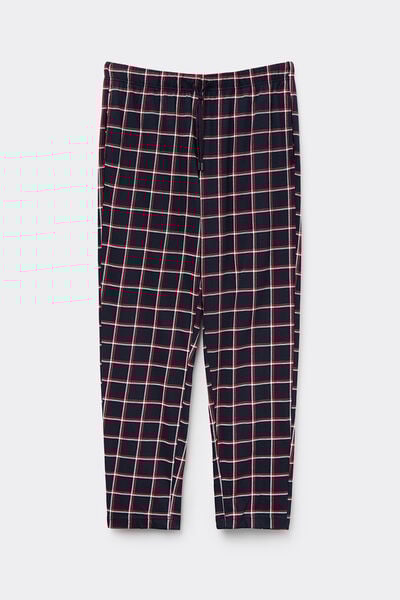 Lange Hose aus Baumwolle mit Karo-Print in Blau/Weiß/Rot