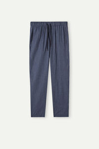 Μακρύ Φανελένιο Παντελόνι με Ριγέ Σχέδιο σε Μπλε Denim Χρώμα