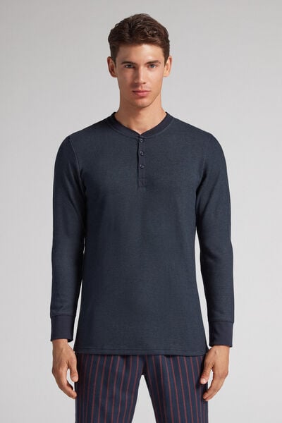 T-shirt manches longues col tunisien en coton épais