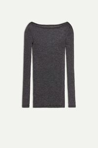 Fitted Bateau Neck Top in Wool and Silk Lame’