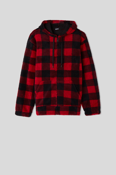 Teddy-Sweatjacke Schottenmuster