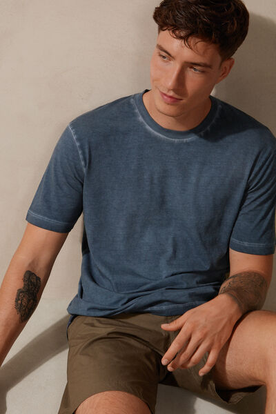 Oil Washed Cotton Short Sleeve Top