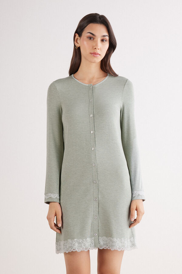 Button-Front Nightdress with Lace Detail