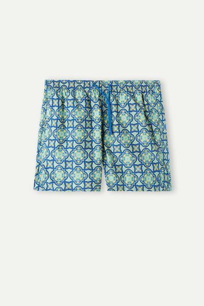 Yellow Maiolica-Print Swim Shorts