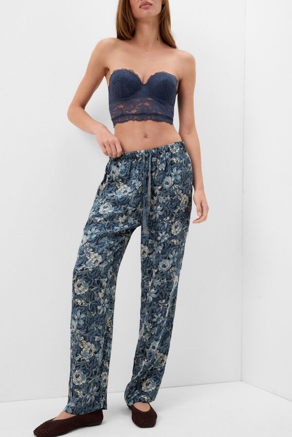 Hose aus Viskosesatin mit Print Fanciful Flowers