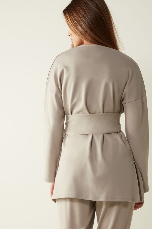 Wrap-Front Kimono in Cotton Interlock