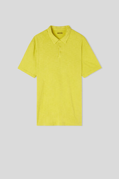 Kurzärmeliges Polohemd Washed Collection aus geflammter Baumwolle