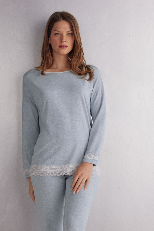 Maglia a Manica Lunga in Modal con Scollo Tondo