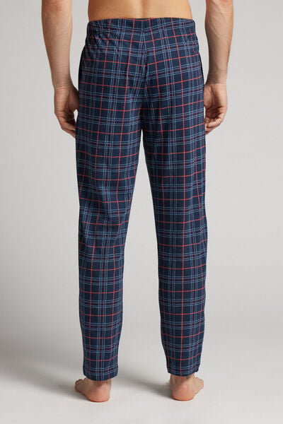 Lange broek met Schotse Ruitprint in Blauw/Baksteen van Katoen