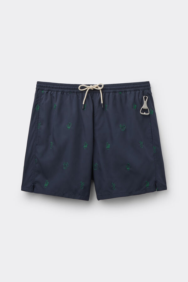 Cactus-Embroidered Swim Trunks