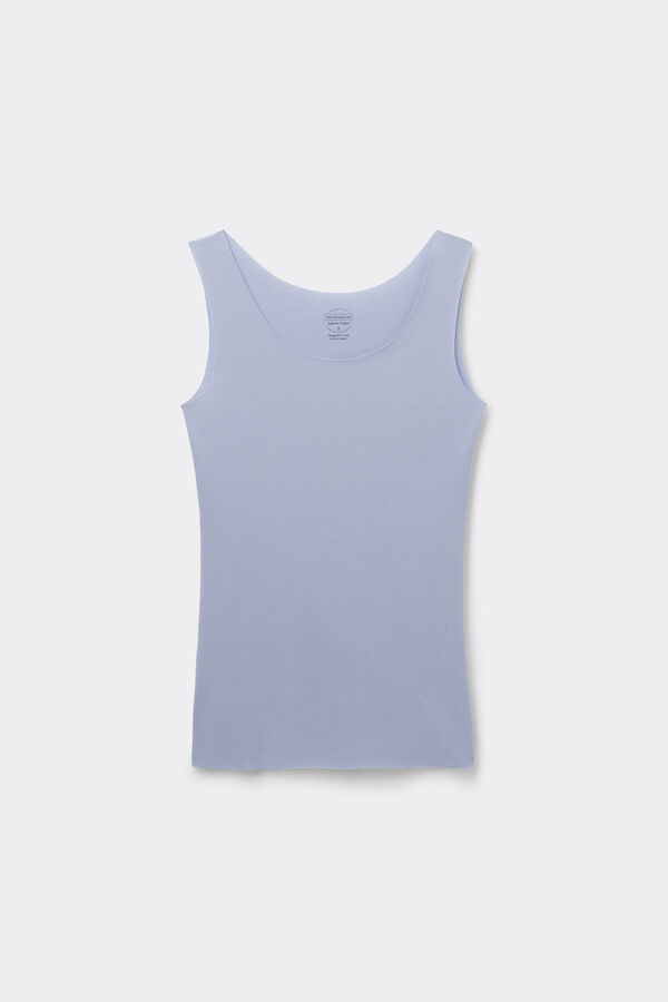Round-Neck Raw-Cut Cotton Vest Top