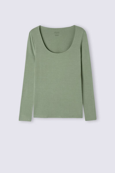 Long-sleeve micromodal scoop neck top