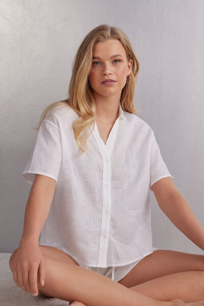 Overhemdblouse met korte mouwen van linnen