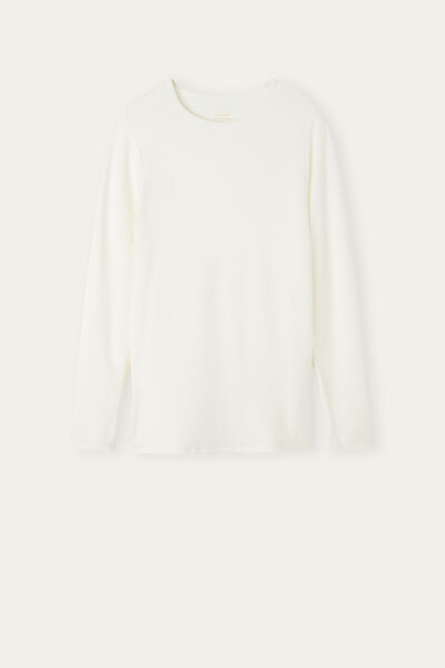 Long-Sleeved Modal Fleece with Cashmere Crew-Neck Top