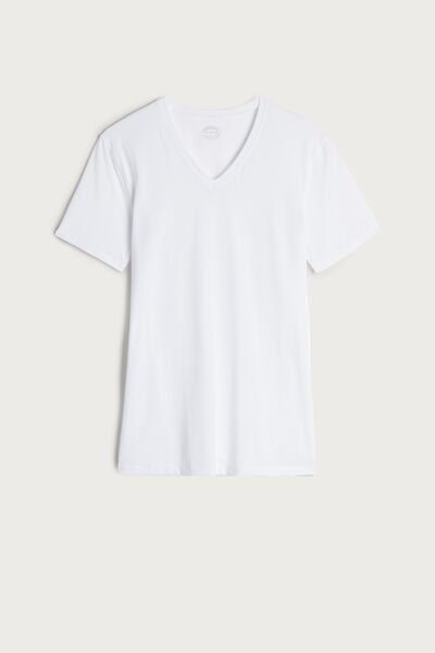T-shirt in Cotone Supima® Elasticizzato con Scollo a V