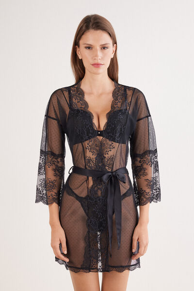 Kimono en tulle et dentelle LA VIE EN ROSE
