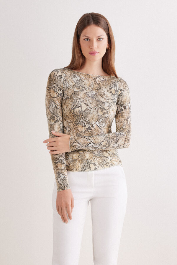 Maglia in Modal Ultralight con Cashmere Stampa Animalier Serpente Seductive Glamour
