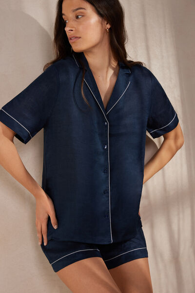 Chemise manches courtes en lin Yacht Night