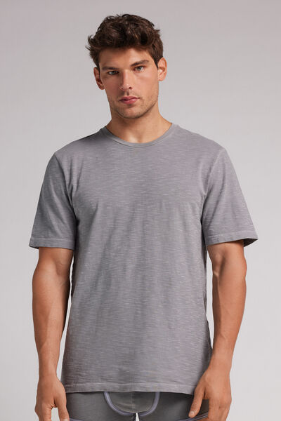 T-shirt z melanżowego dżerseju bawełnianego barwiony po uszyciu