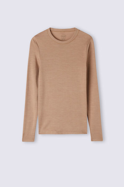 Long-Sleeved Round-Neck Wool & Cotton Top