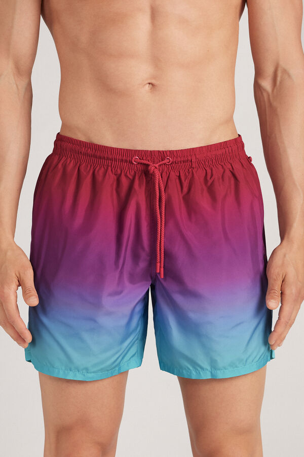 Shorts de Baño con Estampado Degradado Fucsia y Verde Agua