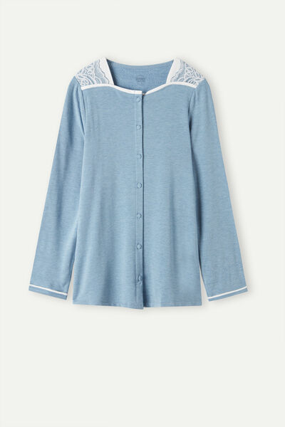 Romantic Bedroom Button Up Top in Modal with Wool