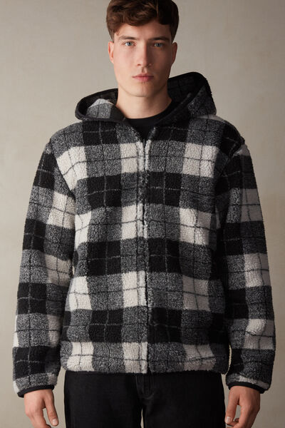 Black-and-White Check Teddy Hoodie