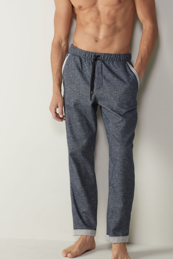 Denim Effect Brushed Fabric Long Pants