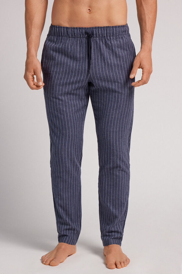 Full-Length Denim Pinstripe Pattern Brushed Plain-Weave Pants