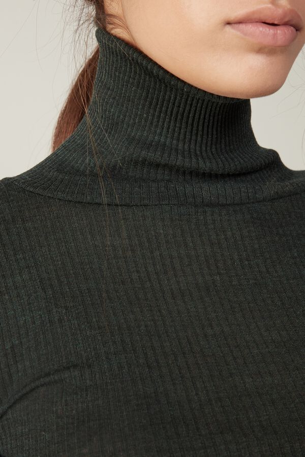 Long-sleeve High-Neck Tubular Top in Wool and Silk | Intimissimi