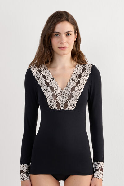 Maglia Manica Lunga Scollo a V Pretty Flowers
