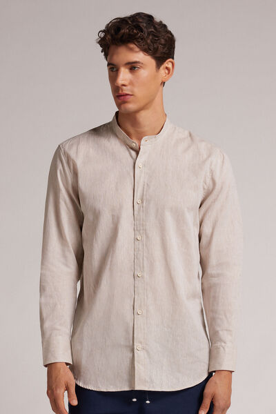 Linen and Cotton Mandarin-Collar Shirt