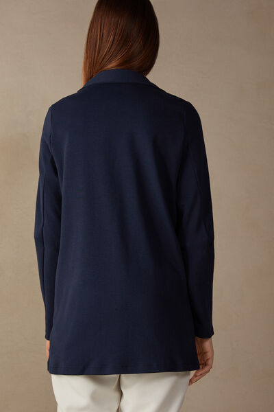 Jachetă din Interlock de Bumbac cu Nasture