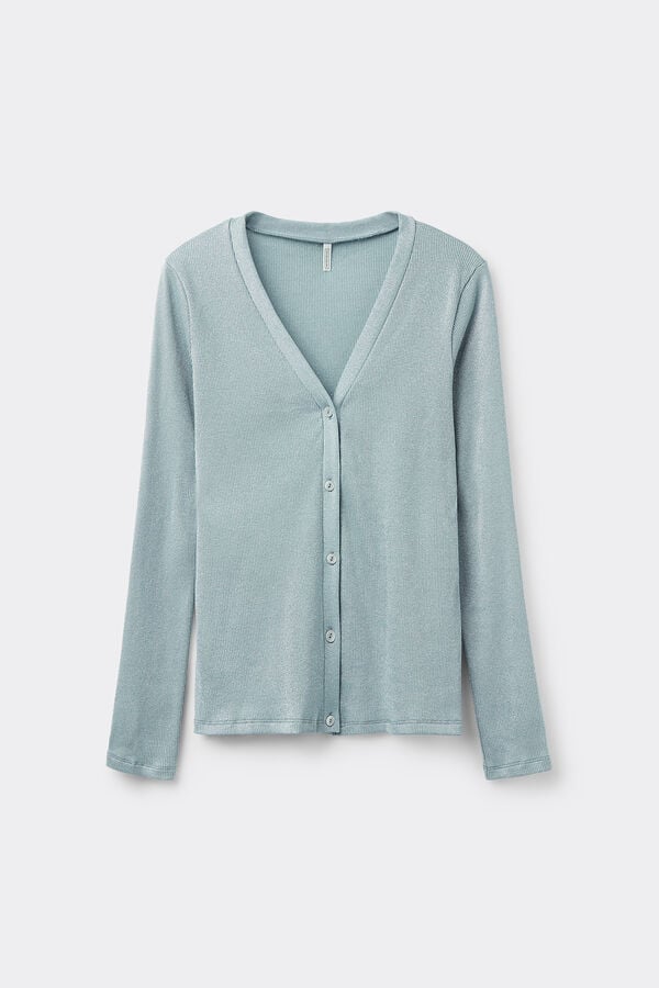 Ribbed Lamé Cotton Cardigan