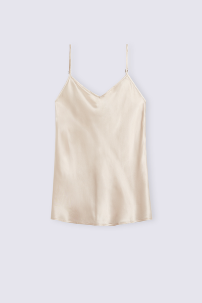 Top en Satin de Soie avec Col en V