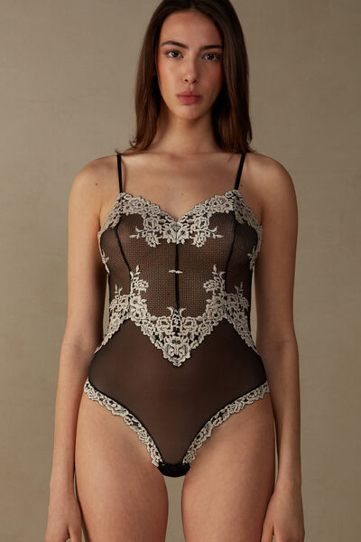 Pretty Flower Tulle and Lace Bodysuit