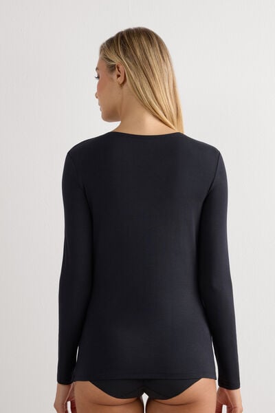 Long-Sleeved Round-Neck Micromodal Top