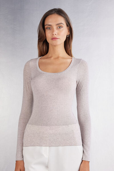 Long-Sleeved Scoop-Neck Top made from Ultralight Modal and Cashmere