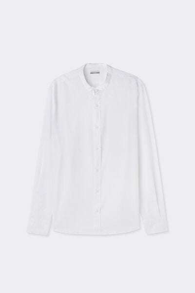 Camicia Collo Coreana in Lino e Cotone