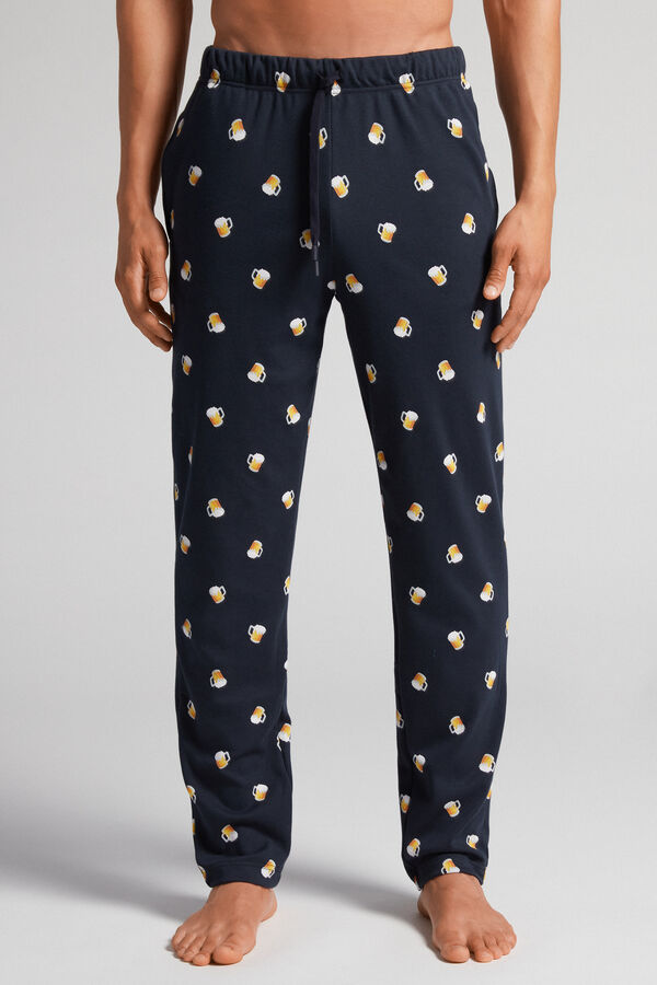 Full-length Cotton Trousers with Beer Print