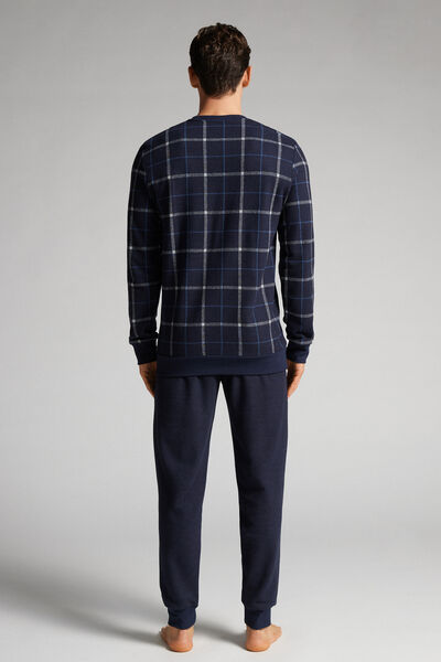 Blue Check Full-Length Knit Pyjamas