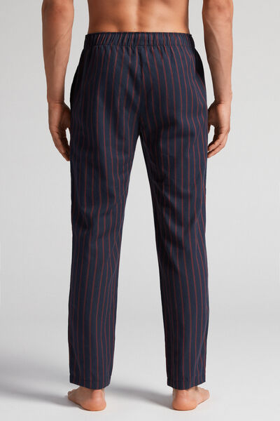 Pantalon long rayé marron en toile de coton
