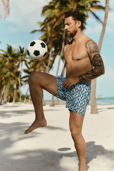 Swim Trunks with Blue/White Droplet Print