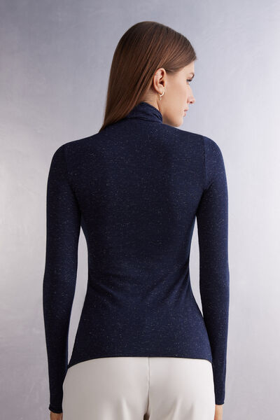 Light Modal with Lamé Cashmere High-Neck Top