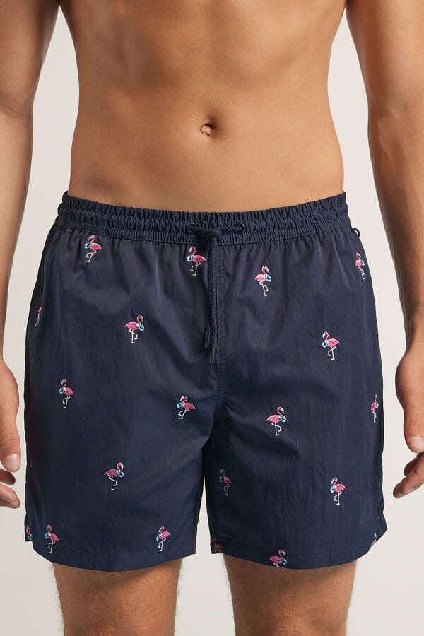 Short de bain avec broderie flamants roses