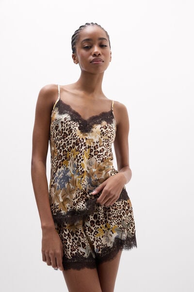 Simply Iconic Leopar Desenli Viskoz Saten &Uuml;st