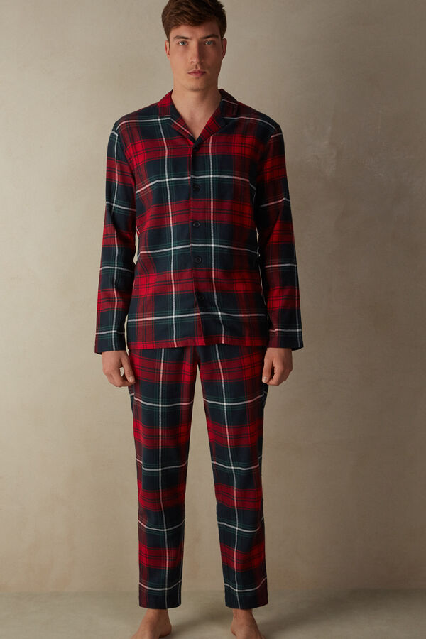 Red Tartan Brushed Plain-Weave Cotton Pyjamas
