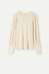 Long Puff Sleeve Top with Ruching in Modal Light with Cashmere Lamé